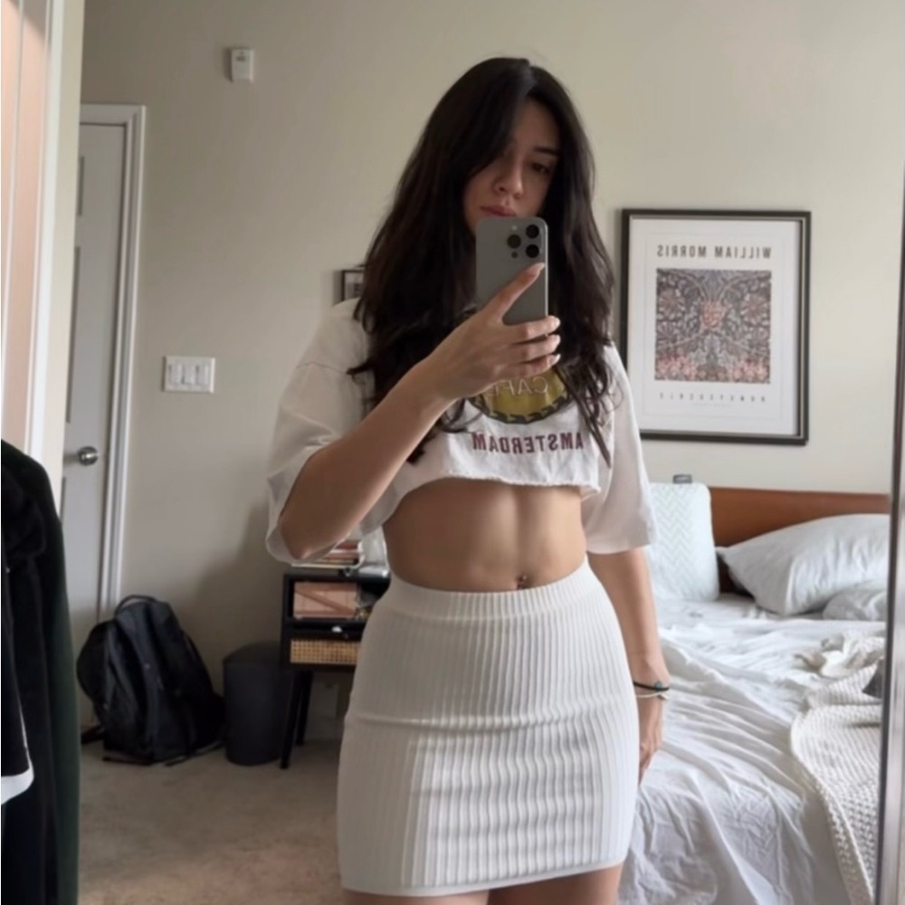 White Ribbed mini Skirt